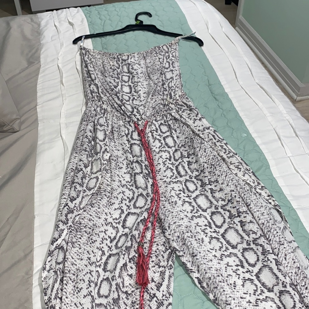 Strapless Open wide leg snake skin jumpsuit